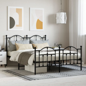 Bed Frame Black Powder-Coated Steel 55.1x78.7 in Bed Fr...