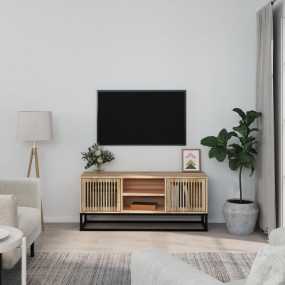 TV Cabinet Natural Wood Engineered Wood, Solid Pine Woo...