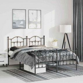 Bed Frame Black Powder-Coated Steel King Bed Frame Rect...