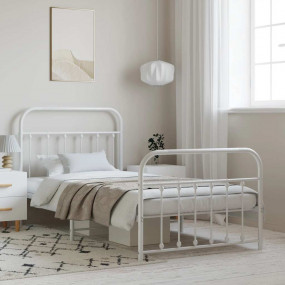 Bed Frame White Powder-Coated Steel Single Bed Frame