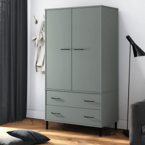 Wardrobe Grey Solid pine wood, metal Compact Wardrobe
