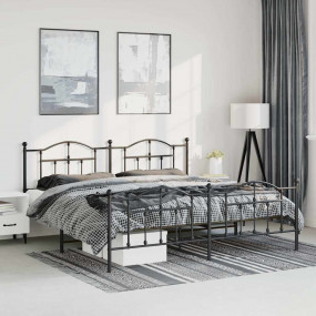Bed Frame Black Powder-Coated Steel King Bed Frame Rect...