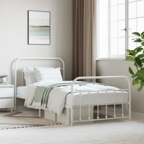 Bed Frame White Powder-Coated Steel Twin Bed Frame Rect...