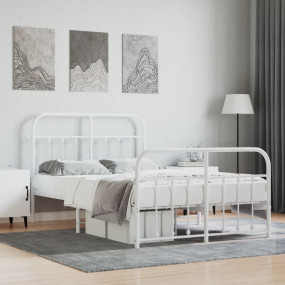Bed Frame White Powder-Coated Steel 47.2x74.8 in Bed Fr...