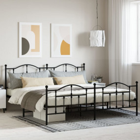 Bed Frame Black Powder-coated Steel Full Bed Frame Rect...