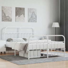 Bed Frame White Powder-Coated Steel 55 x 75 in Bed Fram...