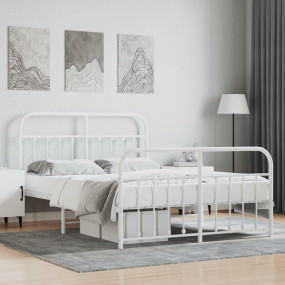 Bed Frame White Powder-Coated Steel 55 x 79 in Bed Fram...