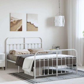 Bed Frame White Steel 59 x 79 in Durable Bed Frame