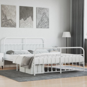 Bed Frame White Steel Double Bed Frame Rectangular Indu...