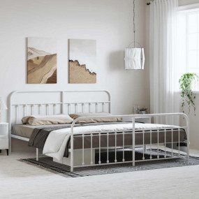 Bed Frame White Powder-coated steel Full Bed Frame Rect...