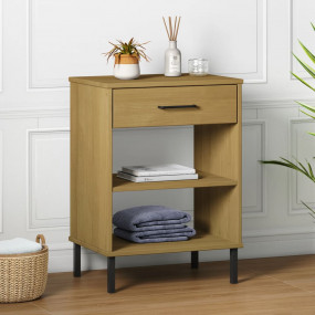 Console Cabinet Brown Solid Pine Wood and Metal Medium
