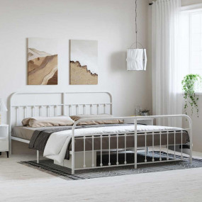 Bed Frame White Powder-Coated Steel Full Industrial Bed...