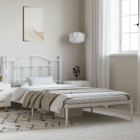 Bed Frame White Powder-Coated Steel Twin Bed Frame Rect...