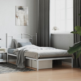 Bed Frame White Powder-Coated Steel Twin Bed Frame Rect...