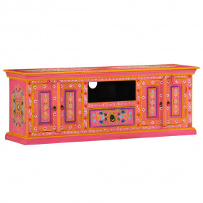 TV Cabinet Pink Solid Mango Wood Large TV Cabinet Recta...