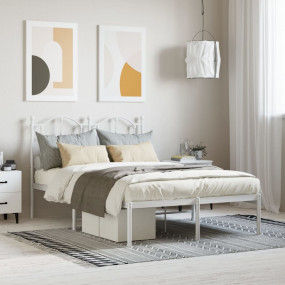 Bed Frame White Powder-Coated Steel Full Bed Frame Rect...