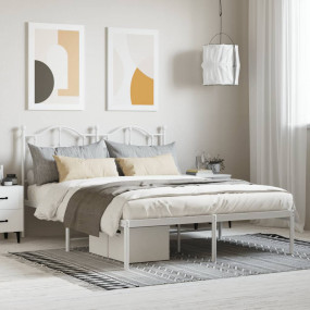 Bed Frame White Powder-Coated Steel Double Bed Frame