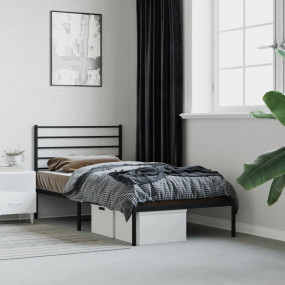 Bed Frame Black Powder-Coated Steel Twin Bed Frame Rect...