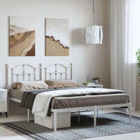 Bed Frame White Powder-Coated Steel King Size Bed Frame