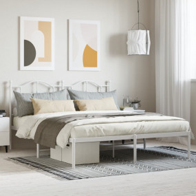 Bed Frame White Powder-Coated Steel Double Bed Frame
