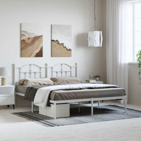 Bed Frame White Powder-Coated Steel Double Bed Bed Fram...