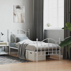 Bed Frame White Powder-Coated Steel Single Bed Frame