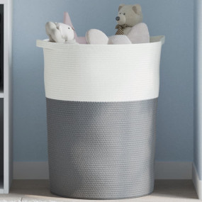 Storage Basket Grey and White 100% Cotton Large Collaps...