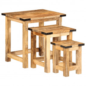 Nesting Side Table Set of 3 Natural wood color with bla...