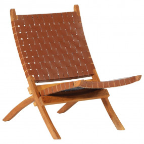 Relaxing Chair Brown Goat leather, Solid acacia wood Me...