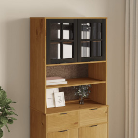 Top for Highboard Oak Solid Pine Wood, Tempered Glass, ...