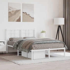 Bed Frame White Powder-Coated Steel 47.2 x 74.8 in Smal...