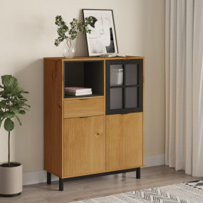 Highboard Oak Color Solid pine wood, tempered glass, pl...