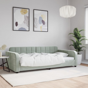 Day Bed Light Grey Velvet, metal, solid wood, plywood T...