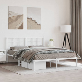 Bed Frame White Powder-Coated Steel King Size Bed Frame