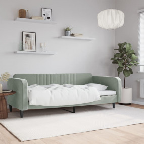 Day Bed Light Grey Velvet, Metal, Plywood, Solid Wood T...