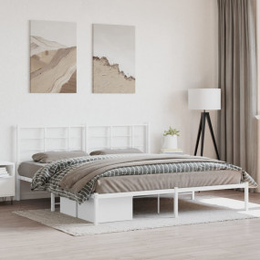 Bed Frame White Powder-Coated Steel Double Bed Frame