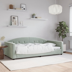 Day Bed Light Gray Velvet, Metal, Plywood, Solid Wood T...