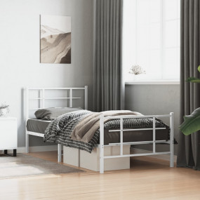 Bed Frame White Powder-Coated Steel Twin Metal Bed Fram...