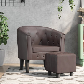 Tub Chair Brown Faux leather, pinewood, plywood Standar...