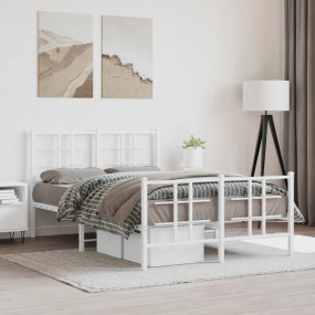 Bed Frame White Powder-Coated Steel 47.2 x 74.8 in Smal...