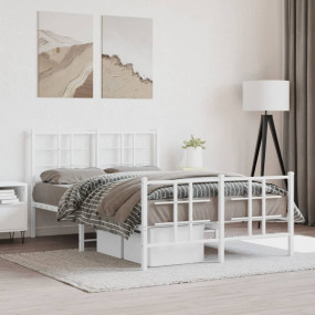 Bed Frame White Powder-Coated Steel 47.2 x 78.7 in Bed ...