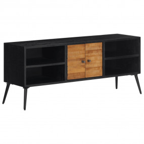TV Cabinet Black, Natural Wood Reclaimed Teak, Iron, En...