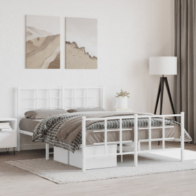 Bed Frame White Powder-coated Steel 55.1 x 74.8 in Bed ...