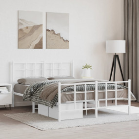 Bed Frame White Powder-Coated Steel Double Bed Frame