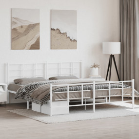 Bed Frame White Powder-Coated Steel Full Bed Frame Rect...