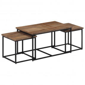 Nesting Coffee Table Set of 3 Grey Solid Teak Wood Smal...