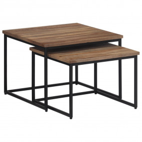 Nesting Coffee Table Set of 2 Grey Solid Teak wood, Met...
