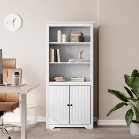Bookcase White Solid Pine Wood, Engineered Wood, Metal ...