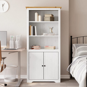 Bookcase White and Brown Solid Pine Wood, Engineered Wo...