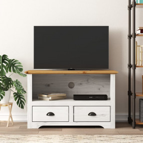 TV Cabinet White, Brown Solid Pine Wood, Engineered Woo...